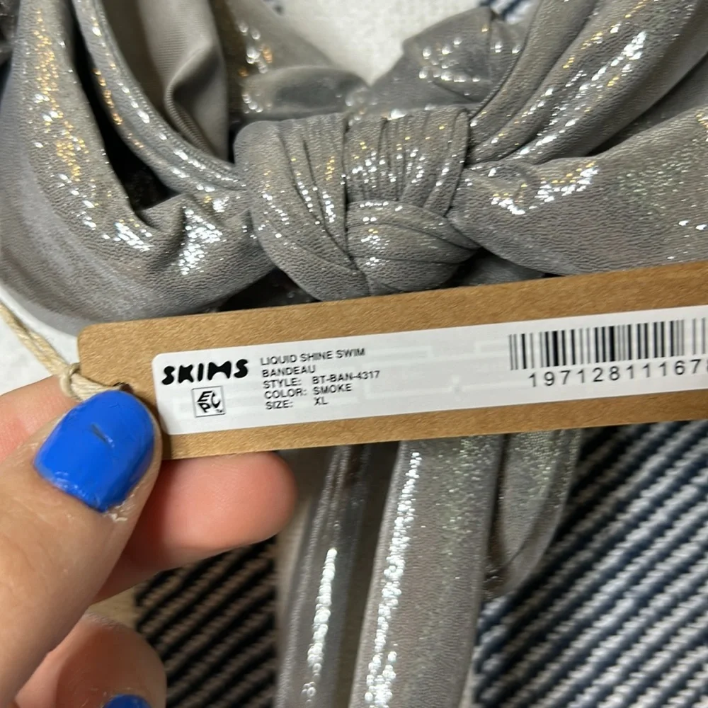 SKIMS Silver Metallic Bandeau Bikini Top only no tags